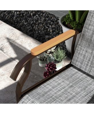 2 Person Outdoor Glider Bench, Patio Swing Glider Chair Loveseat with Breathable Mesh, Table, Steel Frame for Garden, Backyard, Porch, Gray