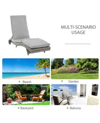 Chaise Lounge Pool Chair, Outdoor PE Rattan Cushioned Patio Sun Lounger w/ 5-Level Adjustable Backrest & Wheels for Easy Movement, Wicker, Mixed Gray