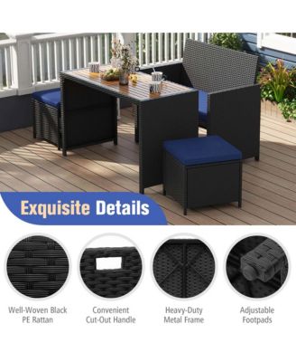 4 PCS Outdoor Dining Set, Rattan Loveseat Chair & 2 Ottomans