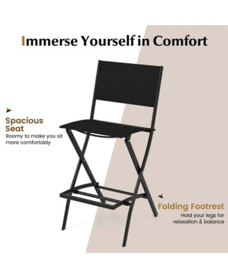 Set of 2 Outdoor Bar Chair Folding Bar Height Stool with Metal Frame