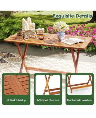 54.5'' x 27.5'' Patio Dining Table w/ Teak Painting 2'' Umbrella Hole for Balcony