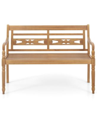 2-Person Garden Bench w/ Wide Backrest & Curved Armrests for Backyard