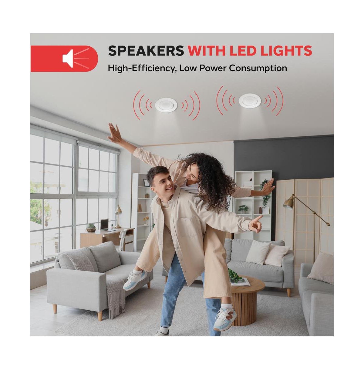 Pyle 4 Bluetooth Ceiling / Wall Speaker Kit - (4) Aluminum Frame 2-Way Speakers with Built-in Led Lights