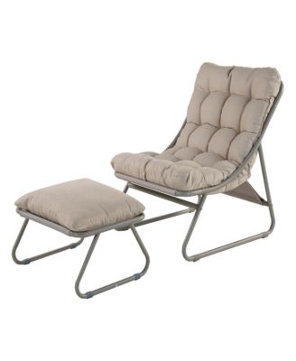 2-Piece All-Iron Removable Lounge Chair Set With Cushions & Footrest,Breathable Mesh Chair