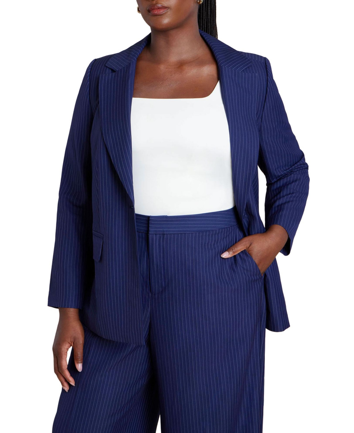 Women's Plus Size Pinstripe Blazer - Navy pinstripe