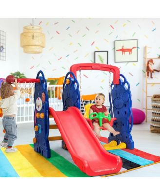 Toddler 3 in 1 Climber and Swing Set Climber Slide Playset w/Basketball Hoop