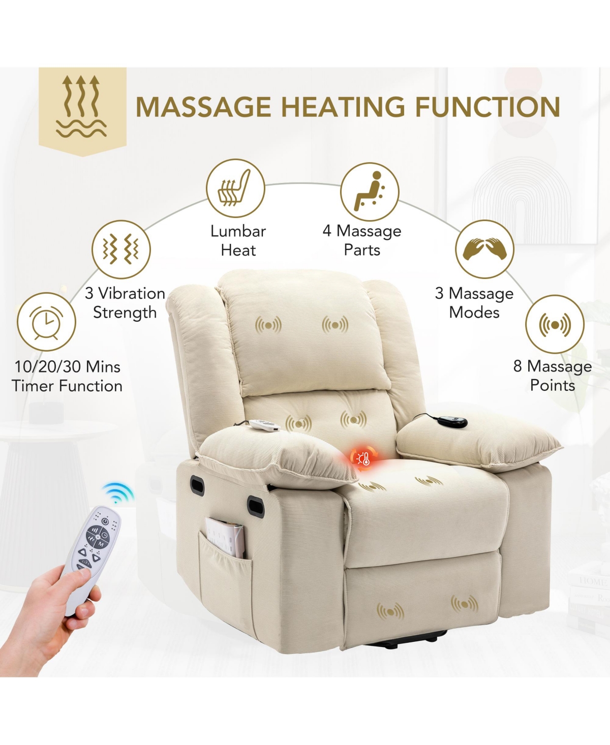 Flynama Massage Recliner,Power Lift Chair for Elderly with Adjustable Massage and Heating Function,Recliner Chair with Infinite Position and Side Pock