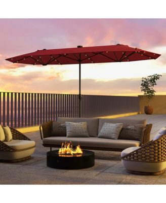 13 FT Patio Umbrella Double-Sided Market Umbrella w/ 36 Solar-Powered LED Lights