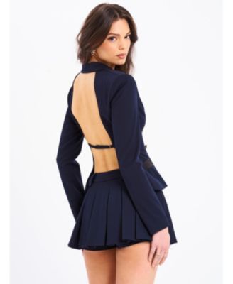 Women's Nasya Navy Blue Pleated Mini Skort