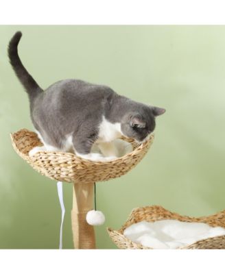 Modern Cat Tree with Wooden Scratching Posts, Condo, Beds & Cushions
