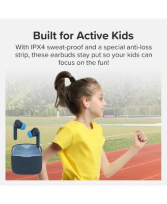 CareBuds (White) Kids Wireless Earbuds with 85dB Volume Limit, Built-in Mic, 6 Ear Tips, Anti-Lost Strap Easy Pairing, Gift for Kids 4-15