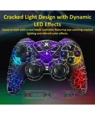 Light-Up Wireless Controller for PC, Black Crack Design with RGB LED Lights, Turbo Function, Compatible with Windows & Steam
