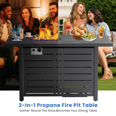 43" 2-in-1 Fire Pit Table with Adjustable Flame, 50,000 BTU Smokeless Windproof Propane Heater, Durable Metal Frame, CSA Certified for Patio