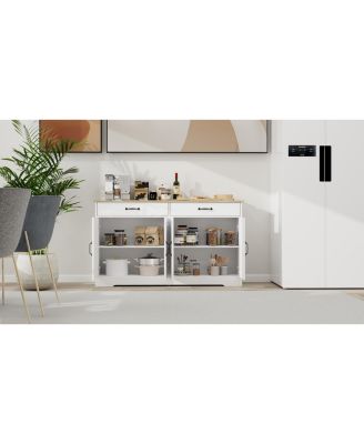 55.91" Farmhouse Sideboard Buffet Cabinet with 2 Drawers and 4 Doors for Dining Storage