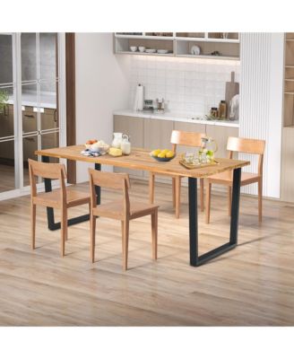 Patio Rectangle Dining Table Acacia Wood with 2'' Umbrella Hole Indoor and Outdoor Deck