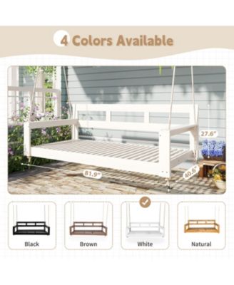 Patio Wooden Twin Size Porch Swing Daybed Frame, Garden Swing Bench Chair with 4 Hanging Ropes for Backyard,Outdoor,White