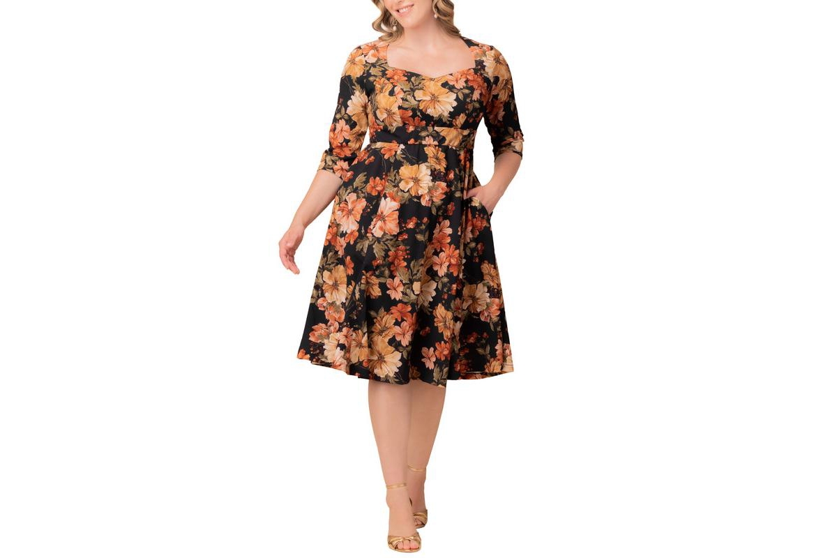 Kiyonna Plus Size Royal Sweetheart Cocktail Dress - Autumn garden
