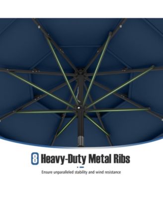10 FT Solar Patio Umbrella w/ 32 LED Lights 3-Tier Vented Top Tilt Adjustment