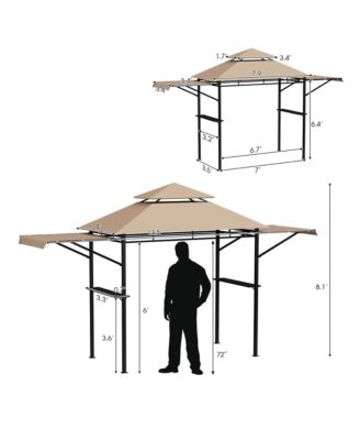 13.5' x 4' Patio BBQ Grill Gazebo Side Awnings Shelves 2-Tier Canopy Outdoor