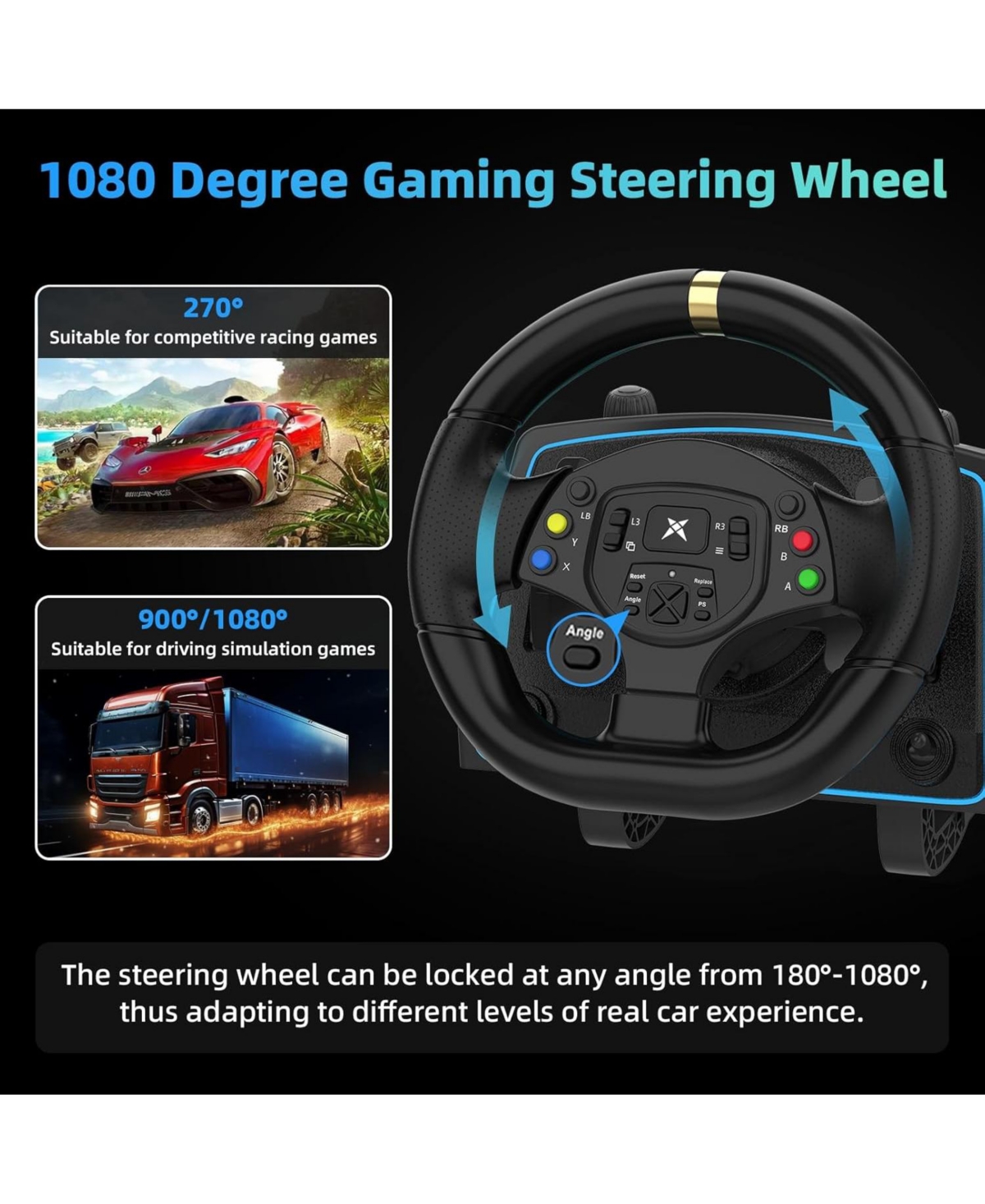 Nbcp 1080°Racing Steering Wheel with Pedals & Shifter – Compatible with Xbox, PS4, Pc, Switch & More – Realistic Simulation with Vibration Feedback