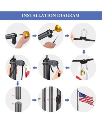 Bravery 20ft Eagle Topper Sectional Aluminum Flag Pole Kit with Solar Light US Flag Ball Top for Outside, Silver