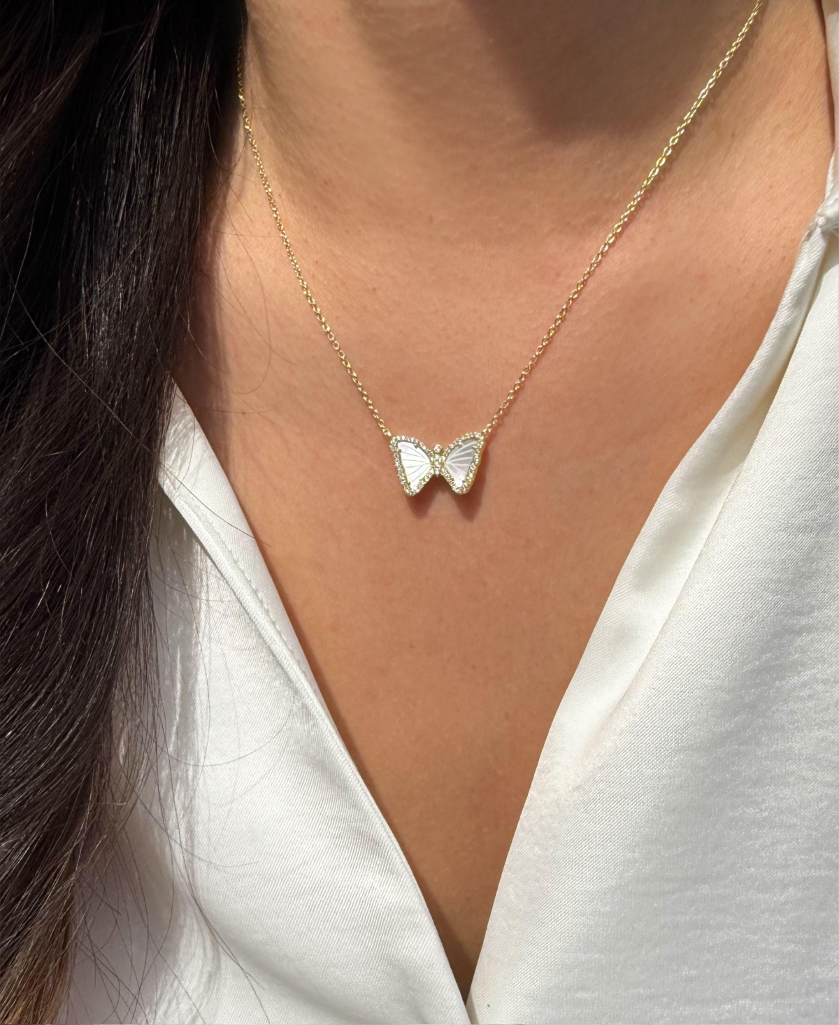 Kamaria Mini Butterfly Necklace With Mother Of Pearl In 14k Gold Plated Sterling Silver