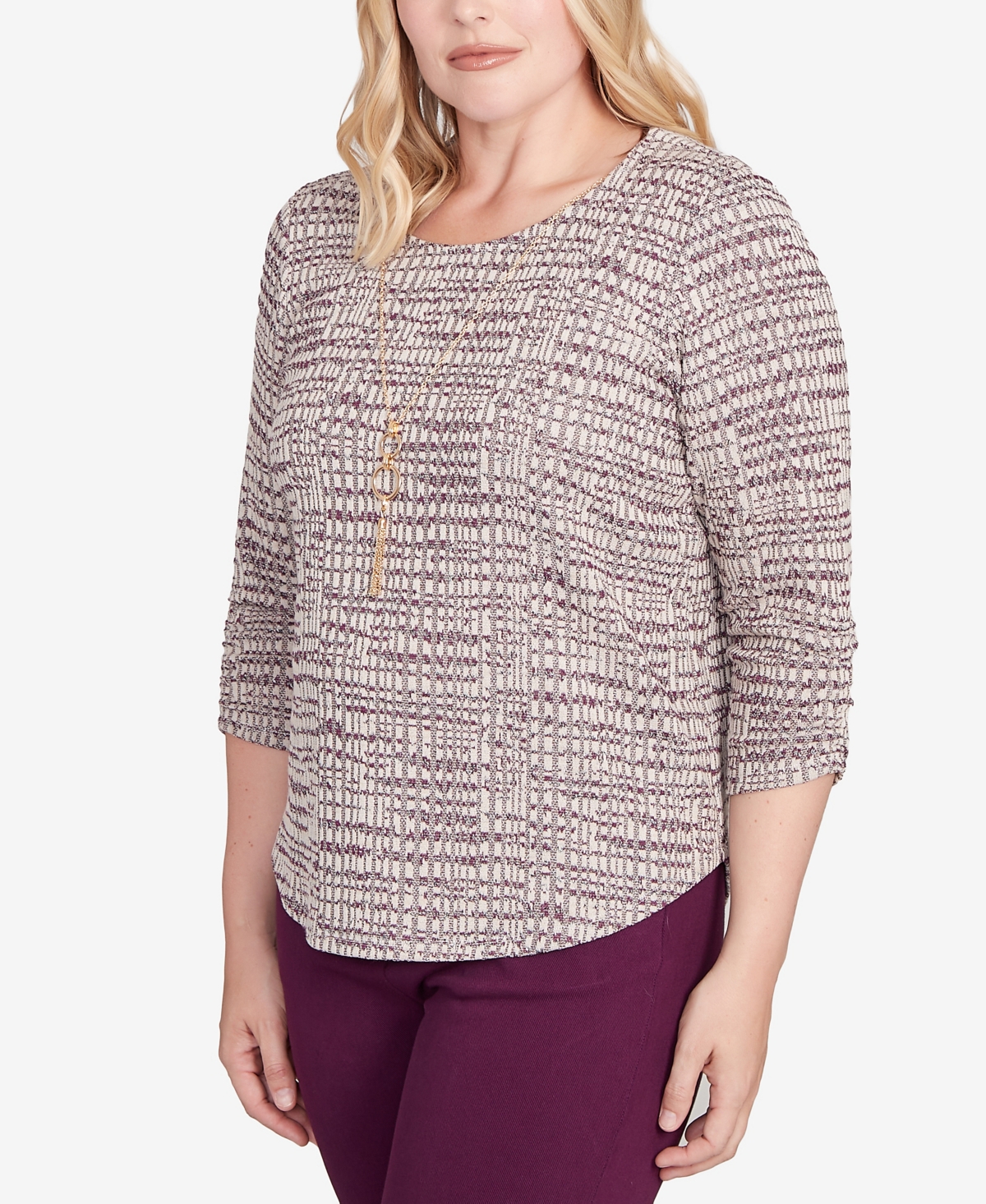 Alfred Dunner Plus Size Urban Legend Textured Shimmer Space Dye Top With Necklace In Multi