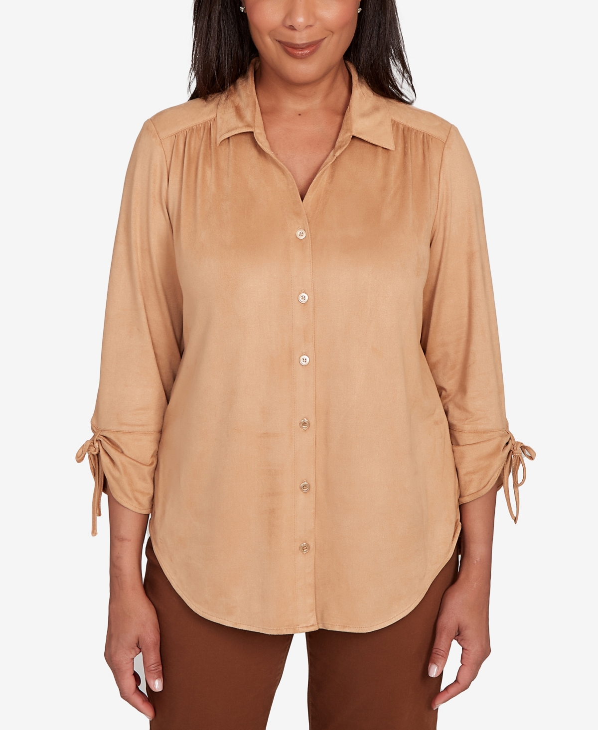 Women's Mount Laurel Button Front Faux Suede Top - Caramel