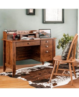 Vintage Computer Desk with Storage Shelves and 4 Drawers