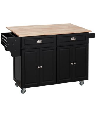 Black Culinary Aid: Rolling Kitchen Island with Wood Top & Storage