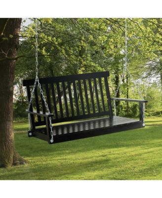 2-Seater Hanging Porch Swing Outdoor Patio Swing Chair Seat with Slatted Build and Chains, 440lbs Weight Capacity, Black
