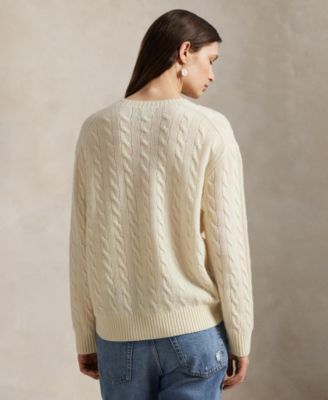 Women's Cable Wool-Cashmere Crew Neck Sweater