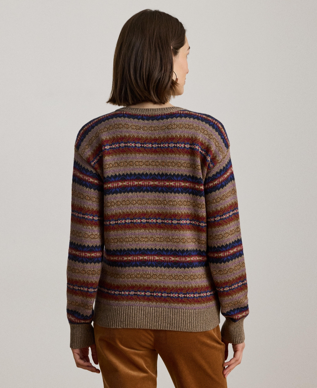 Ralph Lauren Womens Fair Isle V Neck Sweater P Xs Xxl In Brown