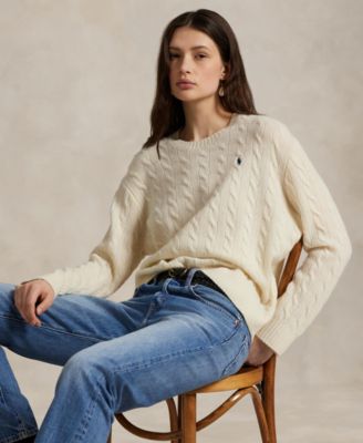 Women's Cable Wool-Cashmere Crew Neck Sweater