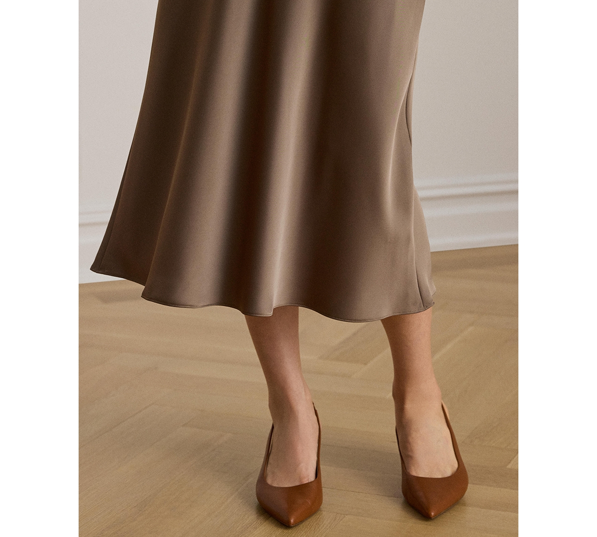 Ralph Lauren Satin Charmeuse Midi Skirt In Brown