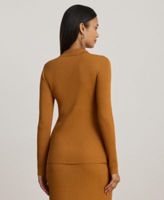 Women's Rib-Knit Long Sleeve Polo Cardigan Sweater