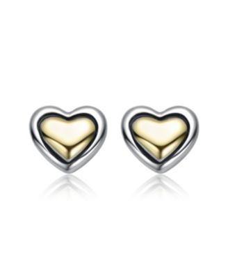 Two-Tone Sleek Heart Stud Earrings