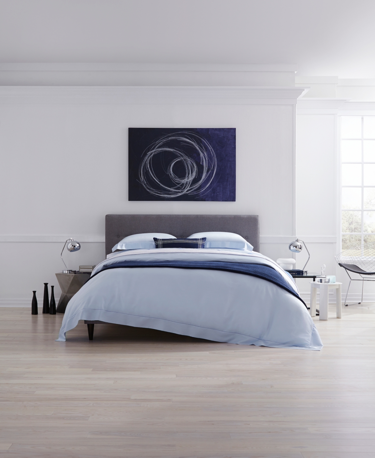 Sferra Fiona Sateen Cotton Fitted Sheet, King In Blue