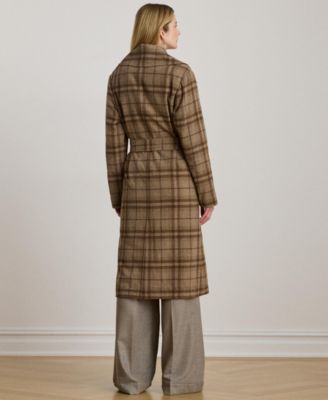 Women's Plaid Wool Blend Twill Wrap Coat
