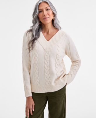 Style & Co - Women's Cable-Knit V-Neck Sweater