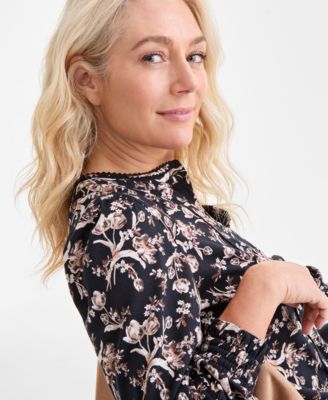 Women's Printed Smocked-Cuff Knit Top, Macy's Exclusive