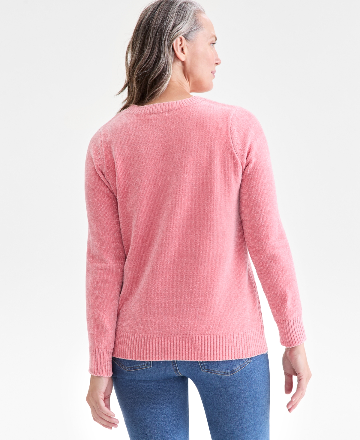 Style & Co Women's Chenille Crewneck Cable-knit Sweater, Macy's Exclusive In Pink