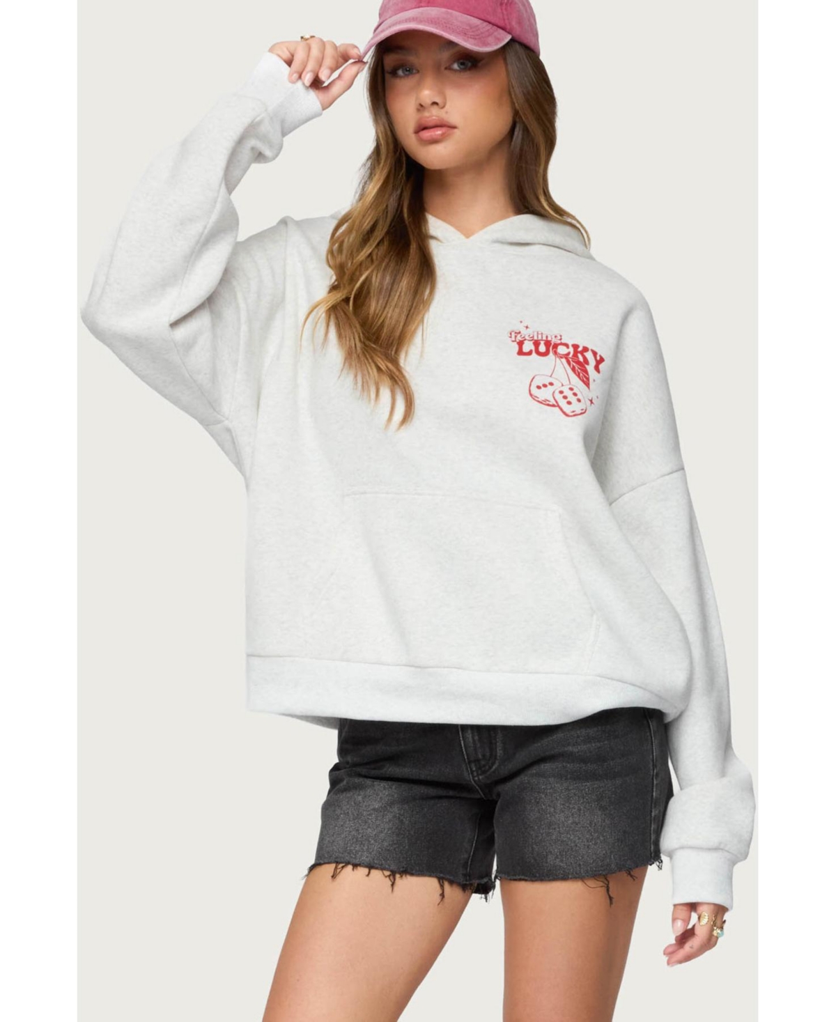 Women's Feeling Lucky Oversized Hoodie - Gray-melange