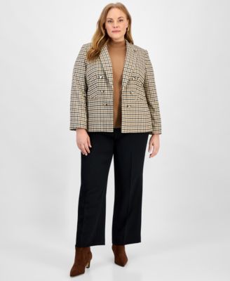 Plus Size Check Faux Double-Breasted Jacket