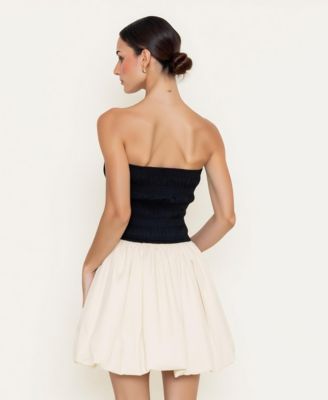 Women's Strapless Smocked Bodice Bubble Hem Mini Dress