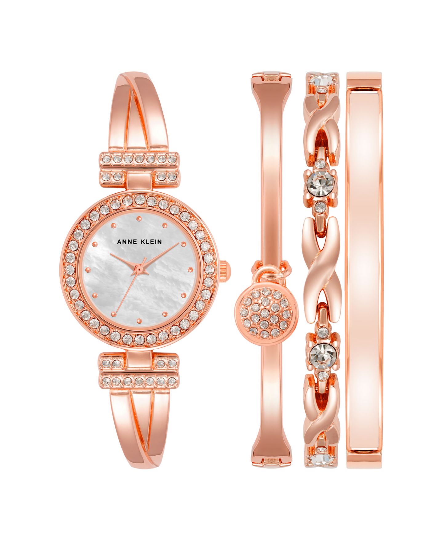 Женские часы Anne Klein Quartz Rose Gold-Tone Metal Alloy Bangle Watch Set, 24mm — фото 1