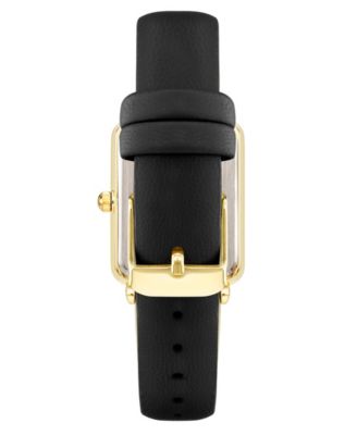 Women's Quartz Rectangular Black Leather and Gold-Tone Metal Alloy Watch, 26mm