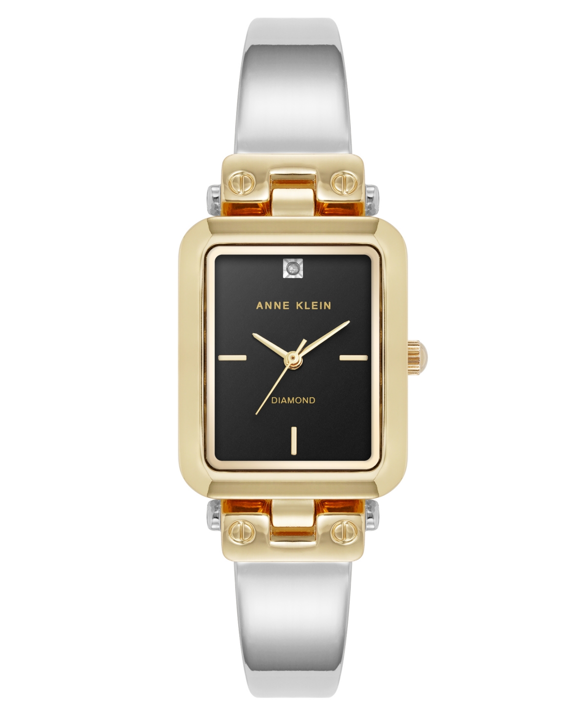 Anne Klein Women's Quartz Rectangular Black And Two-tone Metal Alloy Bangle Watch, 23mm