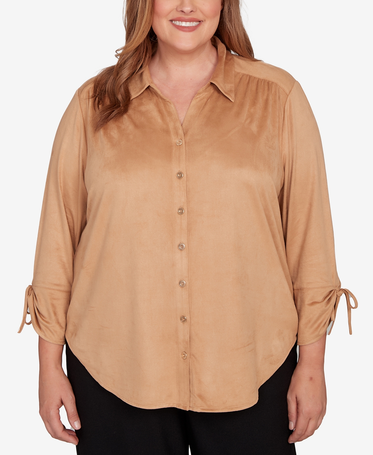 Plus Size Mount Laurel Button Front Top - Caramel
