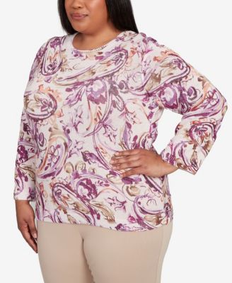 Plus Size Urban Legend Shimmer Paisley Crew Neck Sweater